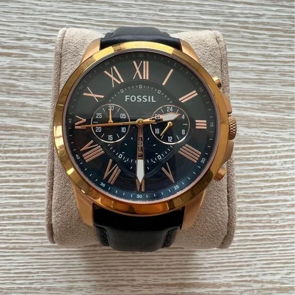 Fossil men's grant quartz stainless steel and leather chronograph watch online
